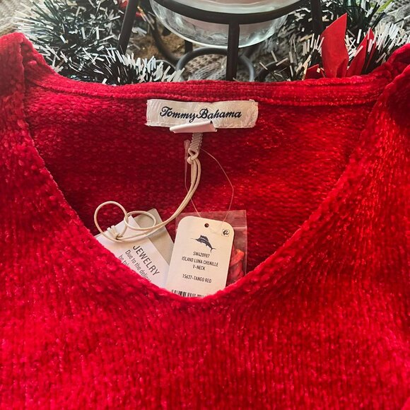 NWT Tommy Bahama Island Luna Chenille V-Neck Sweater – Tango Red (NWT, XXS) - Picture 6 of 11